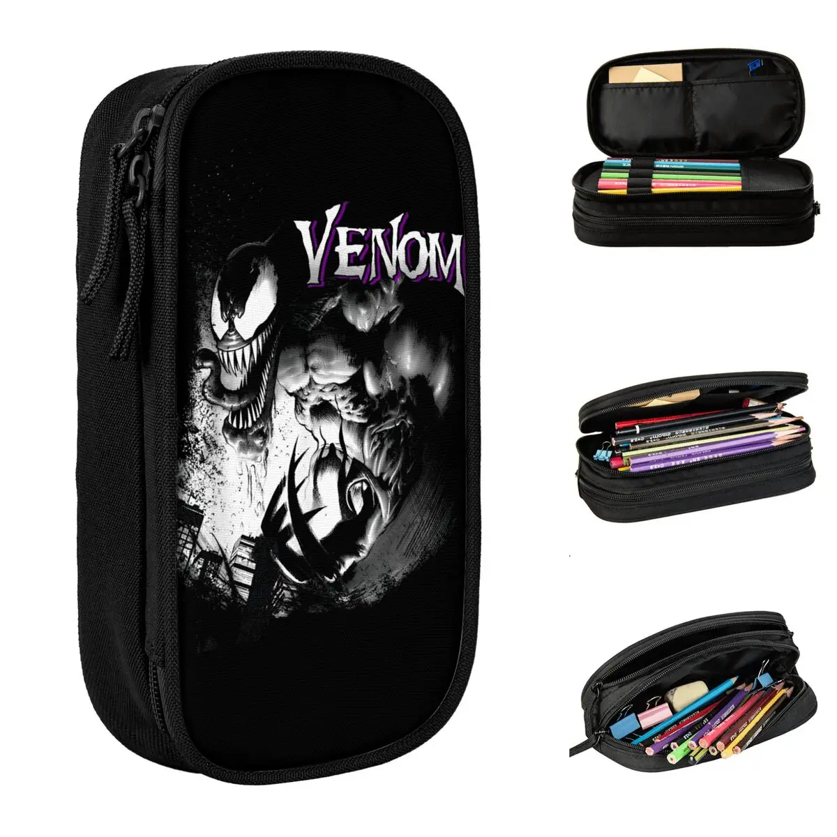 Venom City Shadows Graphic Pencil Case Pen Box Bag Kids Big Capacity Students School Gift Pencil Pouch