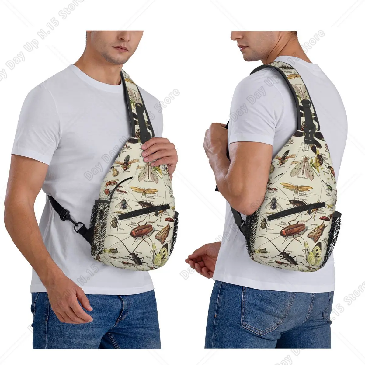 Insects Chart. Scientific Illustration, Text In French Chest Bag Men Sling Crossbody Backpack Chest Bag Daypack Shoulder Bag