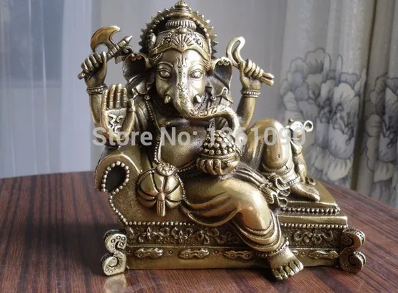 

YM 312 Tibetan Buddhist bronze GANESHA INDISCHER GOTT statue on bed