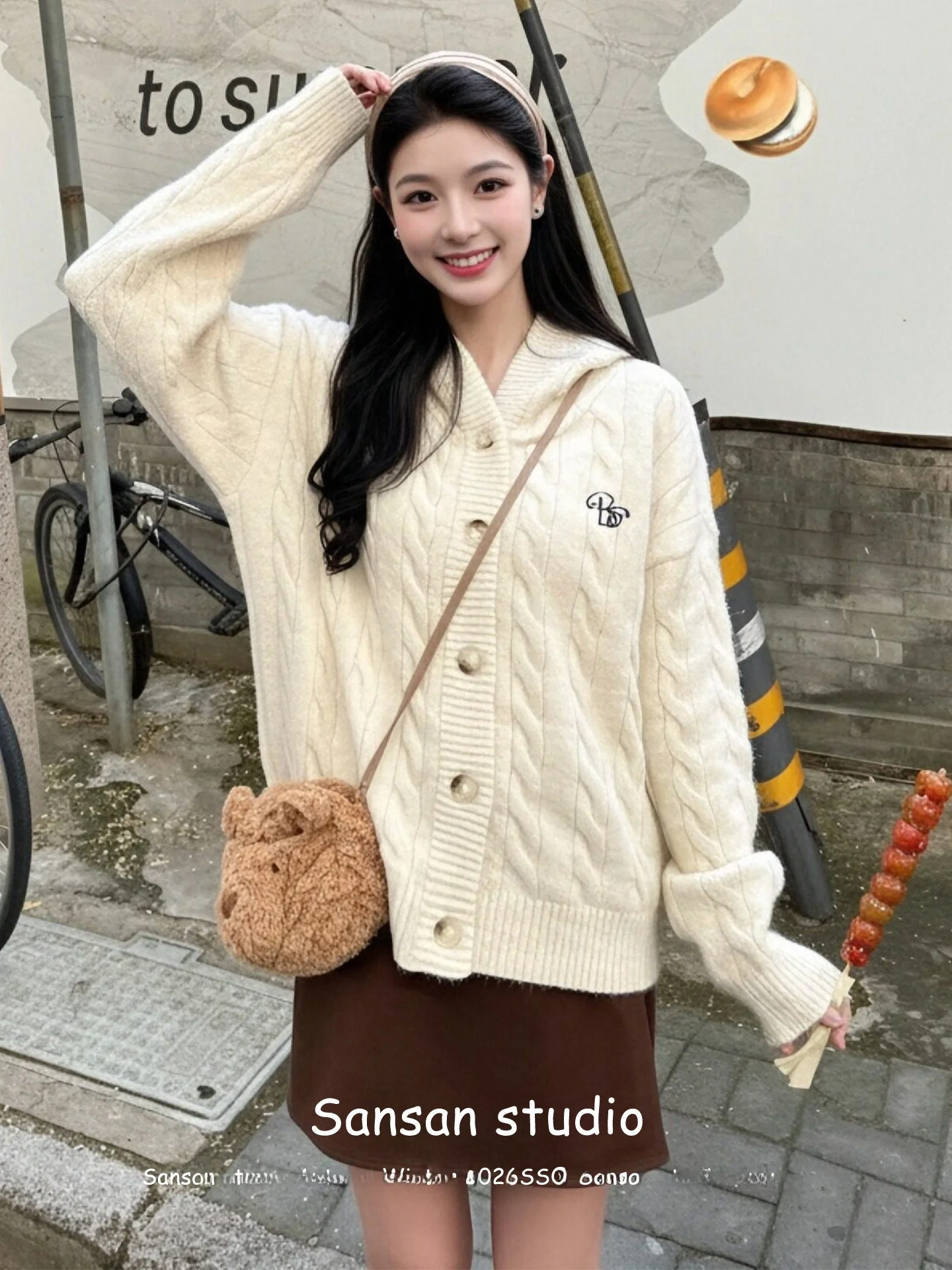 

Американский свободный вязаный кардиган-пальто для женщин с капюшоном, теплый, стройнящий, в стиле Lazy Knitwear