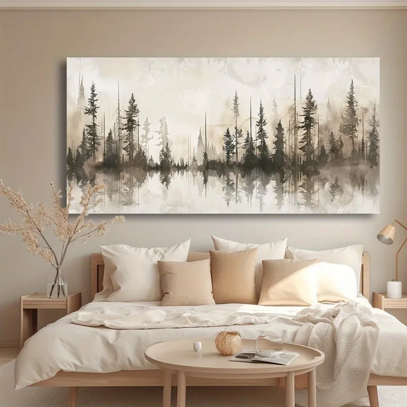 Misty Pines Modern Abstract Canvas Wall Art Frameless Landsc
