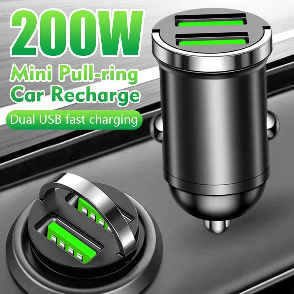 Mini chargeur de voiture à anneau de traction, 100 W, double port USB-A, charge rapide QC, adaptateur à encastrer, protection intelligente du circuit, pour utilisation en véhicule
