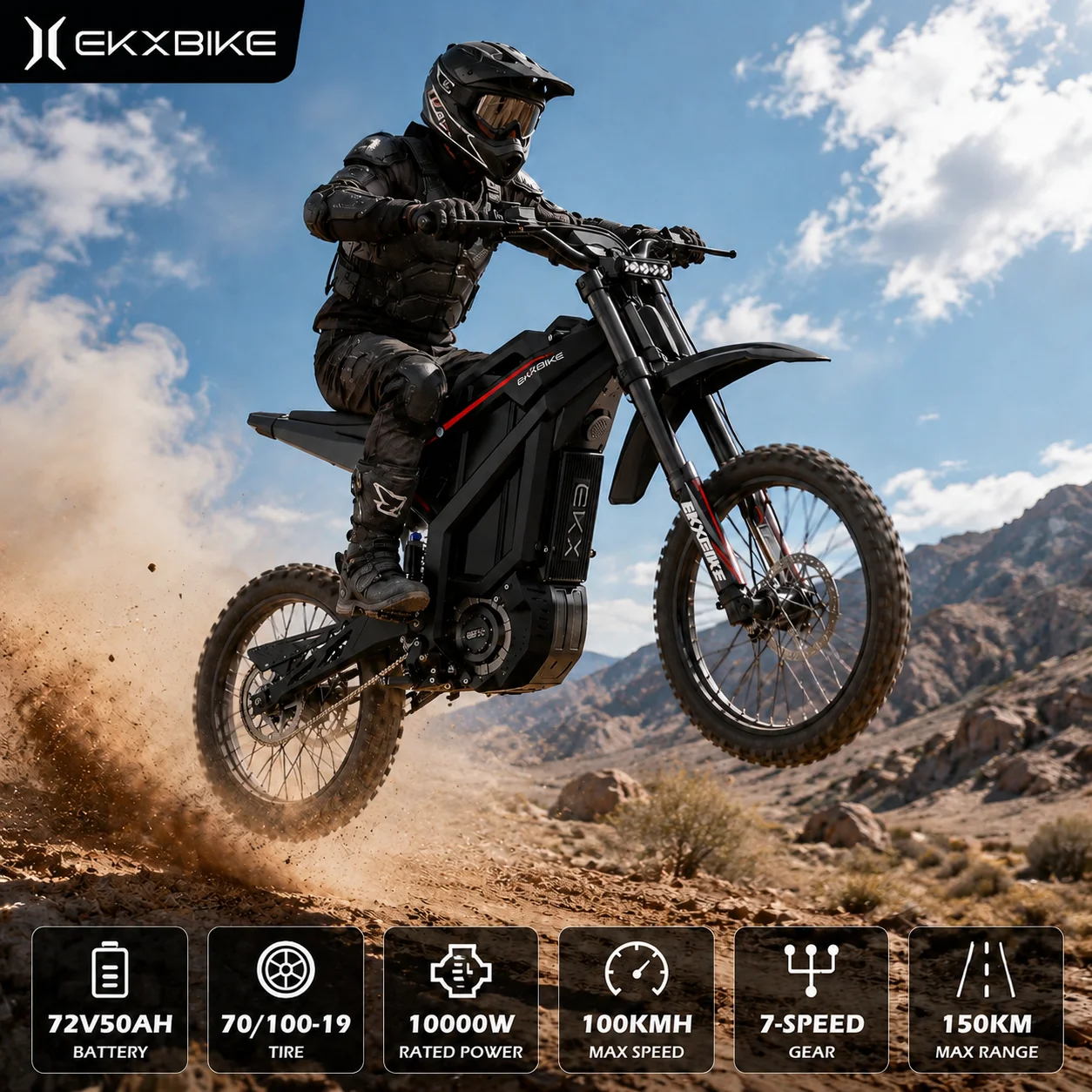 16800W Peak Power Mid‑Drive Electric Dirt Bike EKXBIKE M1, Max Speed 100KM/h Adult Off‑Road Mountain Electric Motorcycle, 72V 50Ah Lithium Battery High Speed Ebike