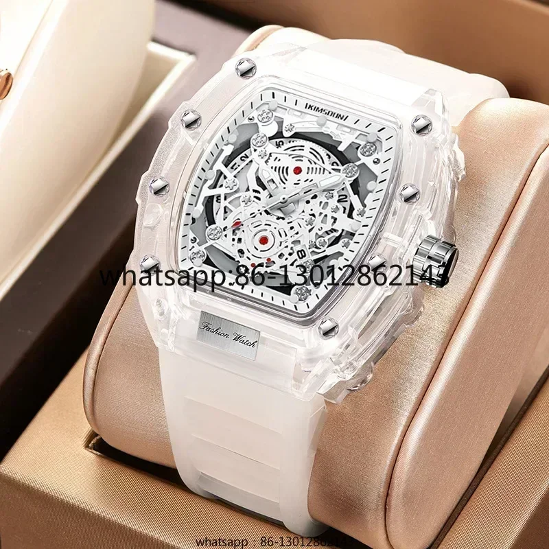 

Часы Персонализированные кварцевые часы с винной бочкой Модные прозрачные мужские часы Водонепроницаемые