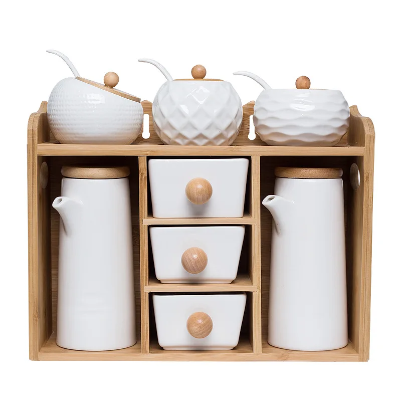 

Ceramic Kitchen Storage Seasoning Box Set Porcelain Salt /Sugar / Spice / Pepper Spice Jars Sets