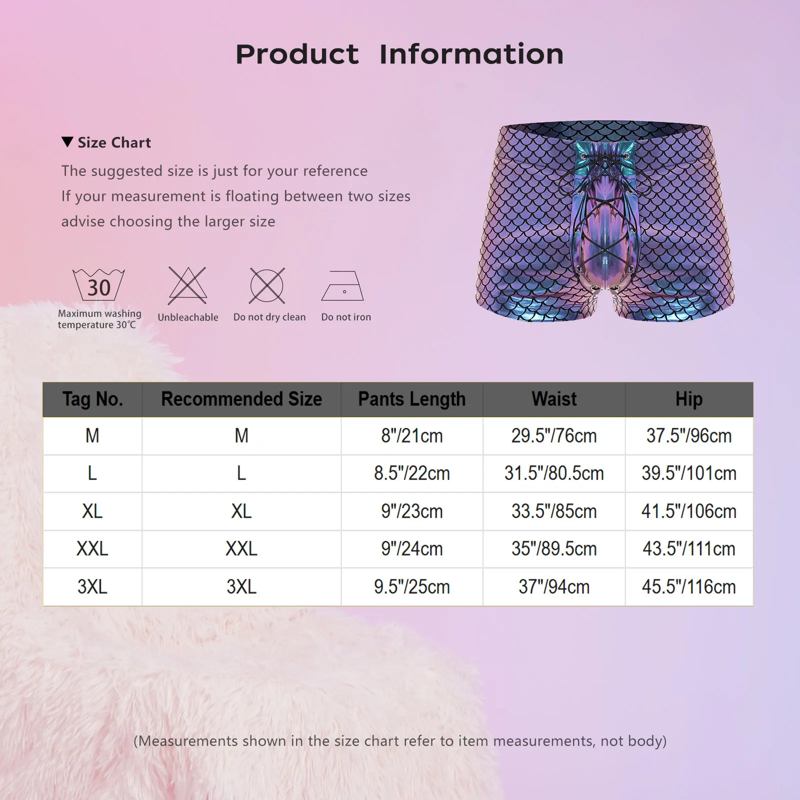 Summer Fashionable Swim Trunk Shorts Men Shiny Fish Scale Mermaid Print Lace-up Boxer Shorts for Beach Bay Vacation Underwear