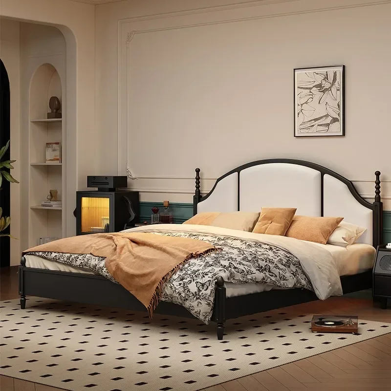 

French Vintage Headboard Bed Wood Storage Designer Ltalian Style Double Bed Wedding Fashionable Cama De Casal Theater Furniture