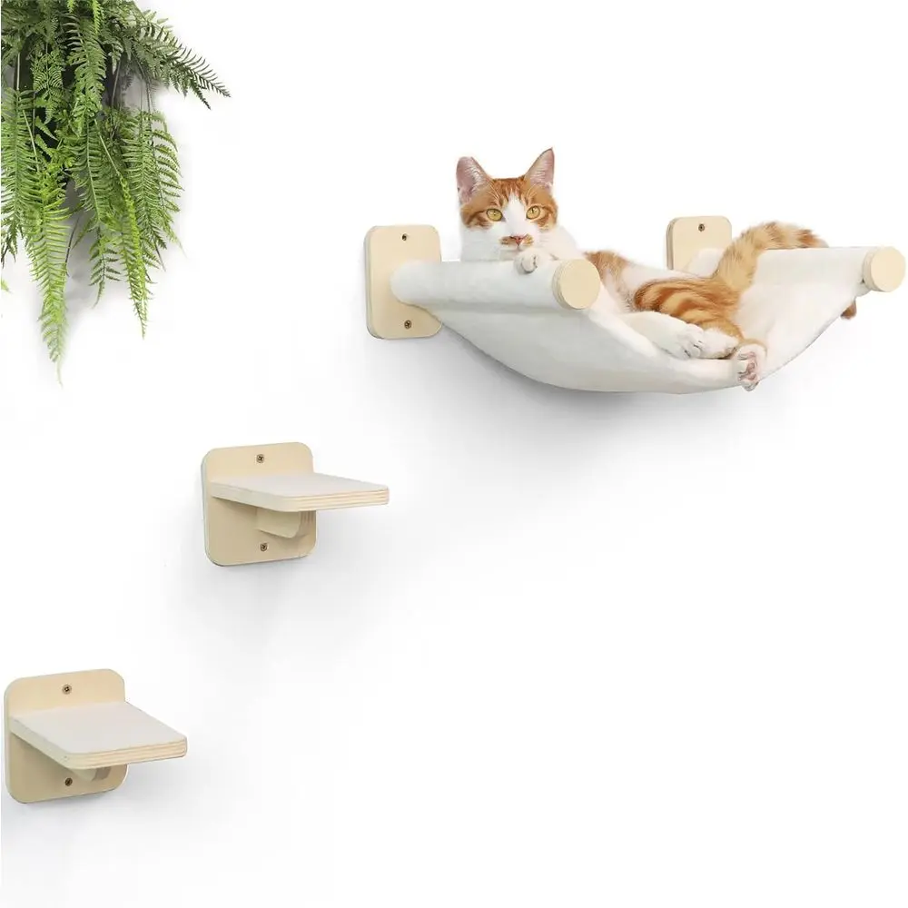 

Cat Wall Hammock with Steps, Cat Shelves Furniture, Kitty Bed with Thickened Fabric for Sleep, Climb and Play