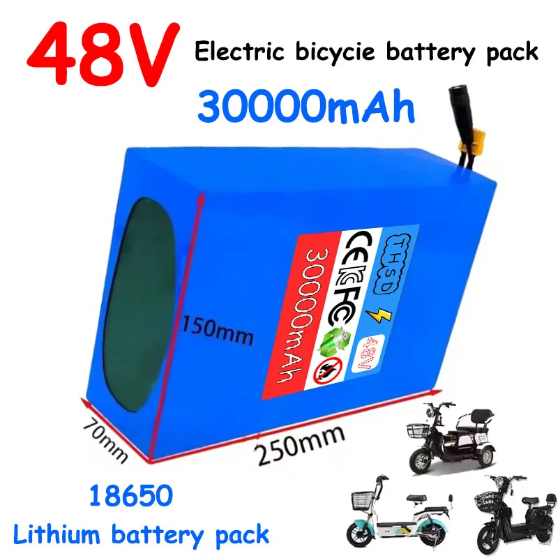 Batterie Au Lithium 13S8P 48V 30000mAh 30Ah 18650, Grande Capacité, Adaptée Au BMS Intégré 48V 250-1500W