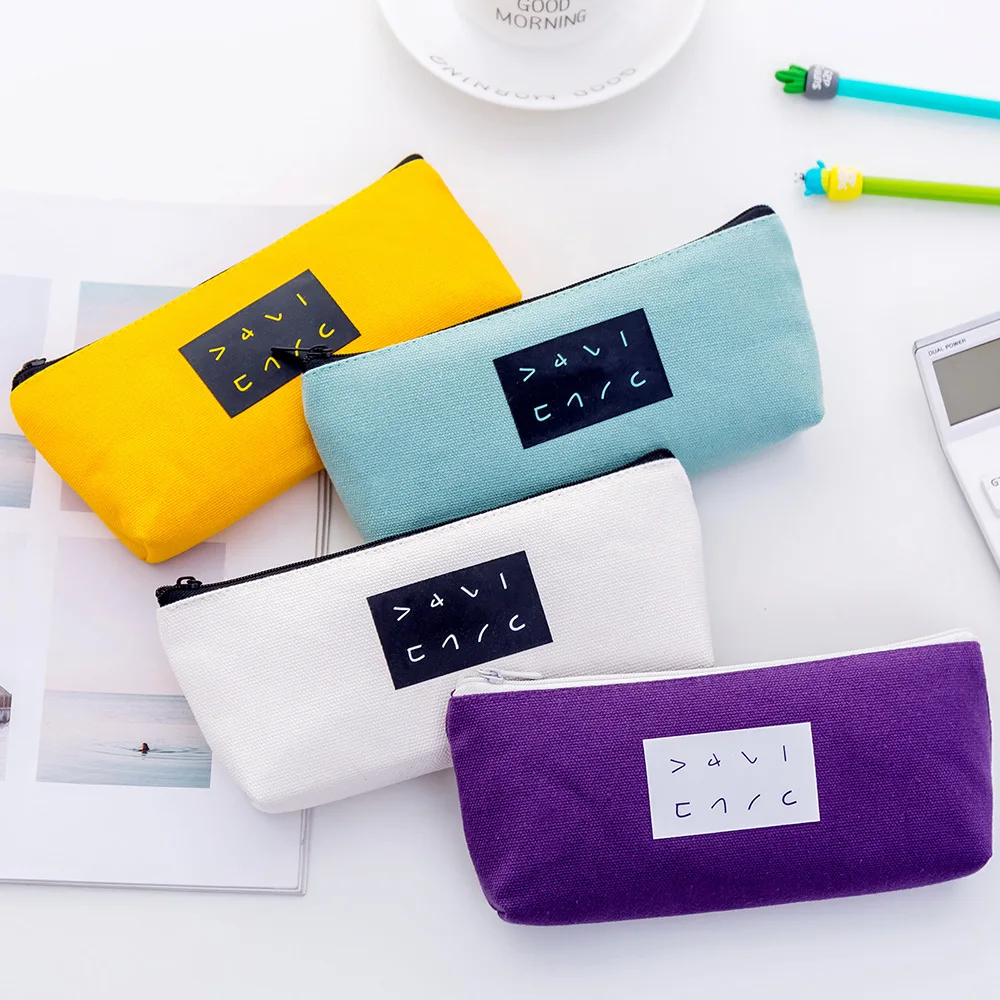 simple solid color Canvas pencil case cute pencil bag student stationery bag children pen bag kawaii School supplies storage bag
