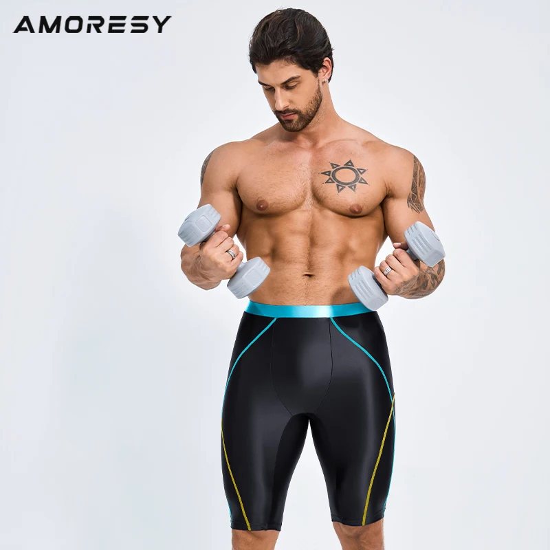 AMORESY pantaloncini da motociclista sportivi al ginocchio in raso lucido serie Pantaloni fitness per il tempo libero ciclismo wrestling pantaloni yoga lisci a cinque punti