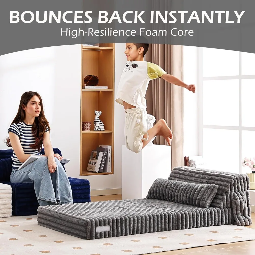 سرير أريكة سروال قصير 4 أضعاف - كرسي نوم قابل للتحويل مع وسادة مستطيلة، مرتبة أرضية للإعلان #5