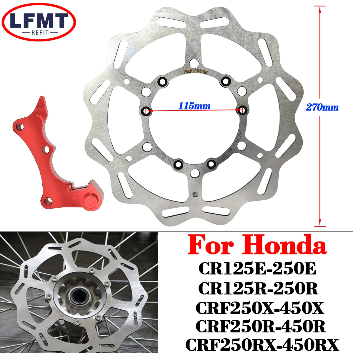 

Motorcycle 270mm Front Rear Brake Disc Rotor for Honda CR 125R 125R 250R 250R CRF 250R 450R 250X 450X Universal Part 2007-2021