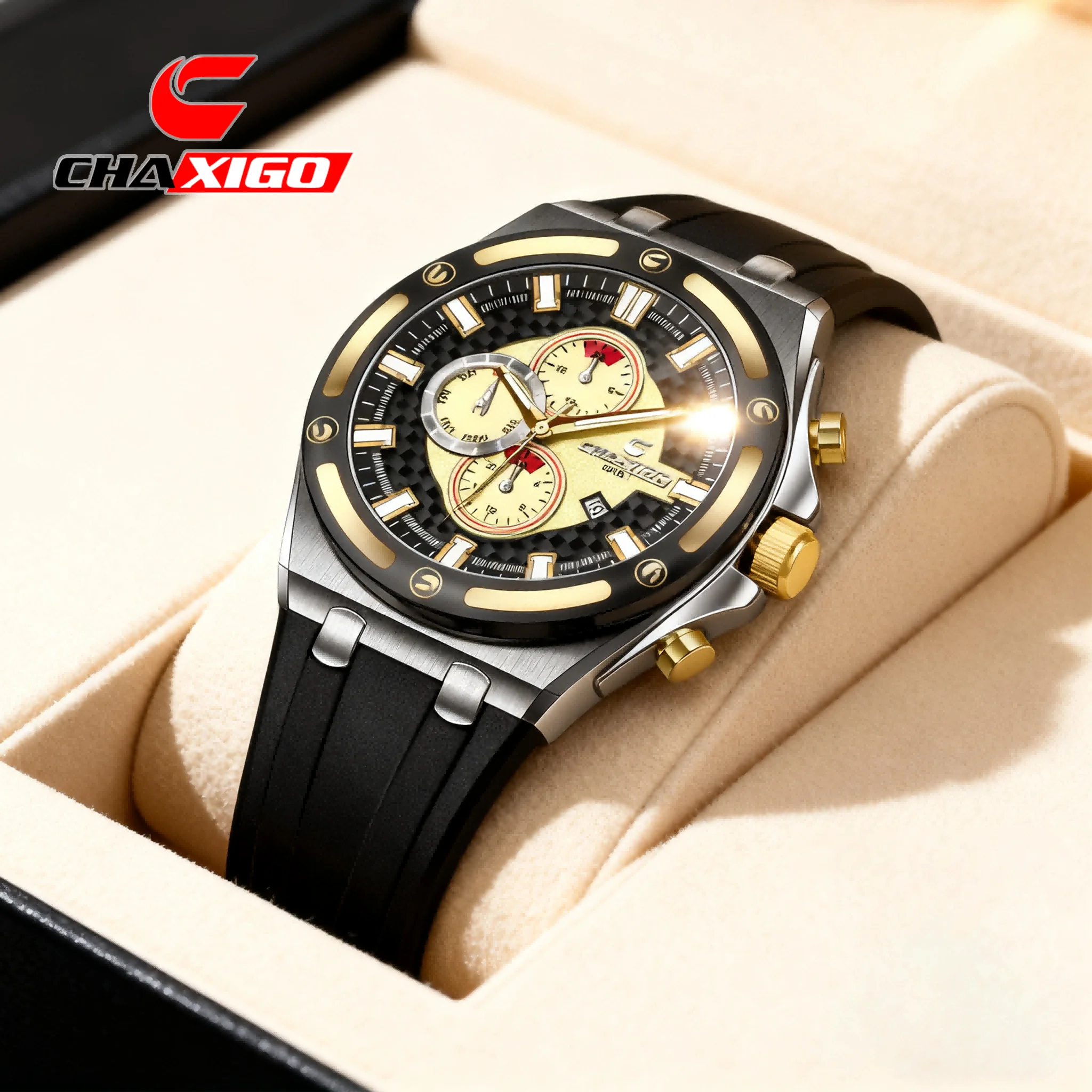 

CHAXIGO Men's Fashion Sports Watch with Silicone Strap, 41mm Luminous, 30m Water Resistant Quartz Watch