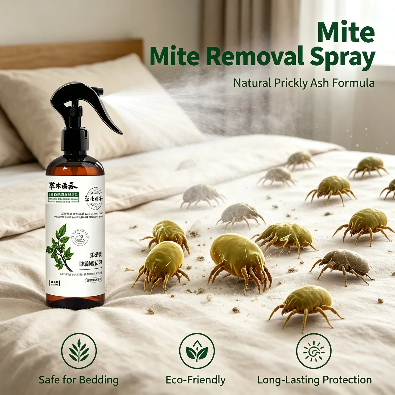Prickly Ash Mite Spray Bed Mite Freshener Herbal Deodorizer for Bedding Furniture Textiles Care