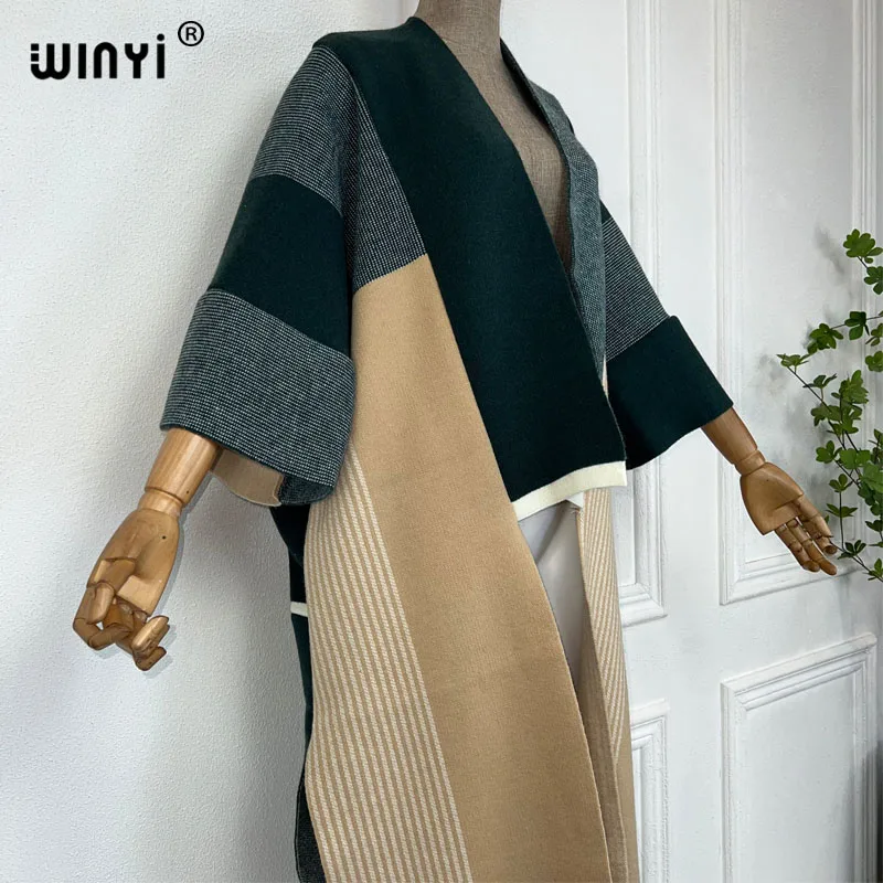 WINYI new woman Winter Knitted cardigan Loose Christmas print hipster party dress Thick Warm Female jacket kaftan long coat