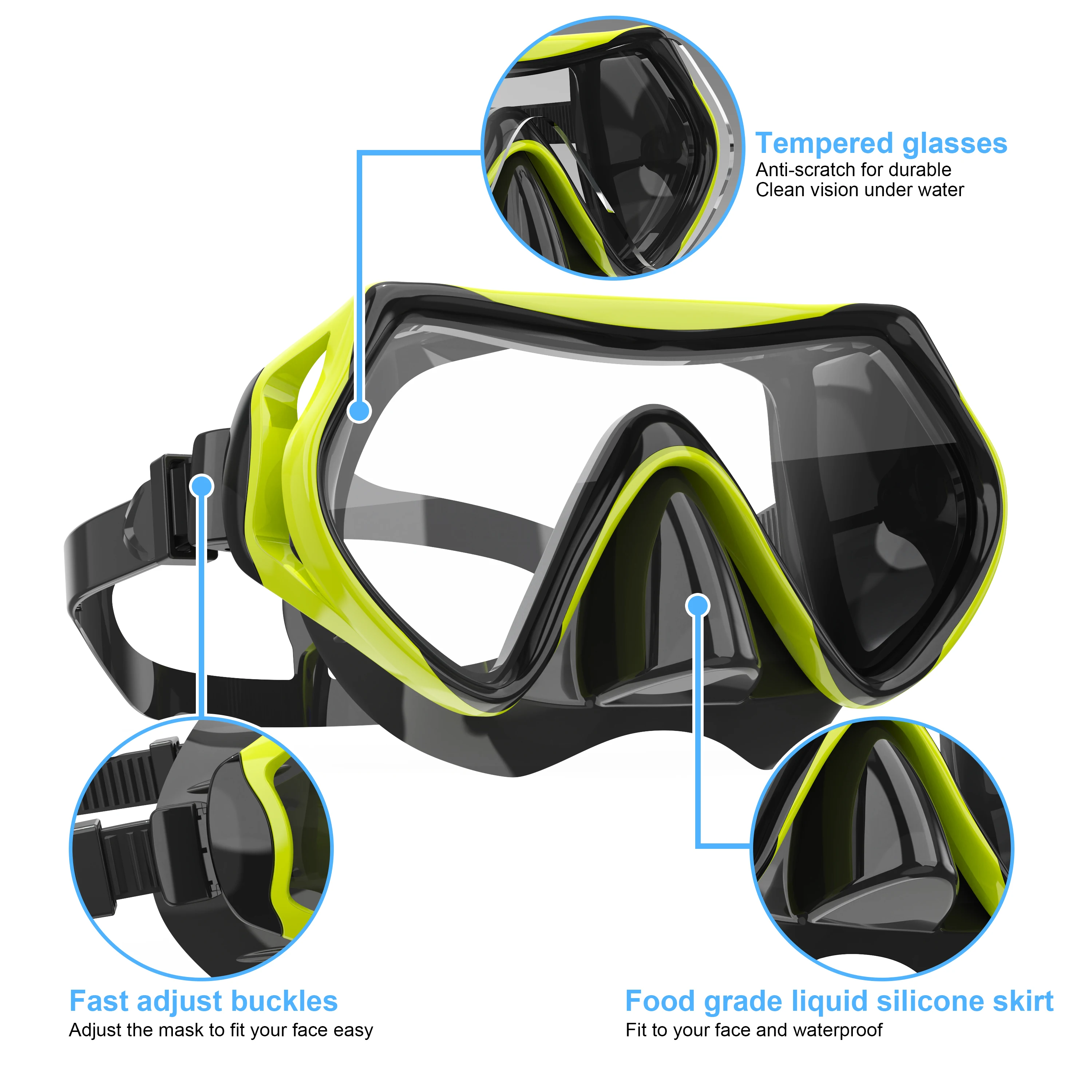 Маска для дайвинга, плавательные очки, подводное плавание, силиконовая юбка, закаленное стекло, очки для дайвинга, для обучения плаванию