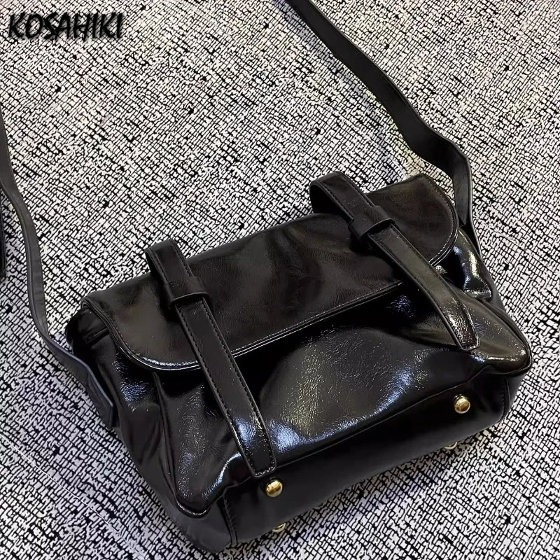 Miękka skórzana torba w stylu vintage Grunge luksusowy design Y2k estetyczna torba na ramię w stylu vintage 2024 Casual torebki damskie Crossbody