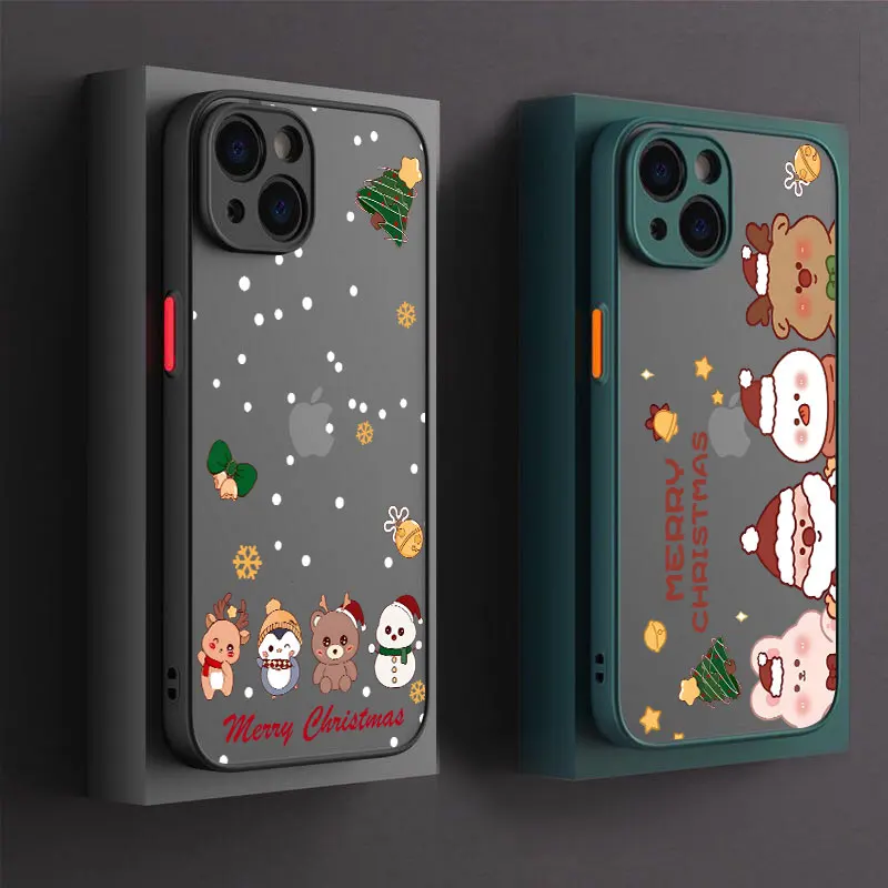 

Cartoon Snowman Elk Christmas Tree Phone Case For iPhone 14 15 16 17 Pro Cover For iPhone 17 Air 11 13 Pro Max 12 16e Plus Funda