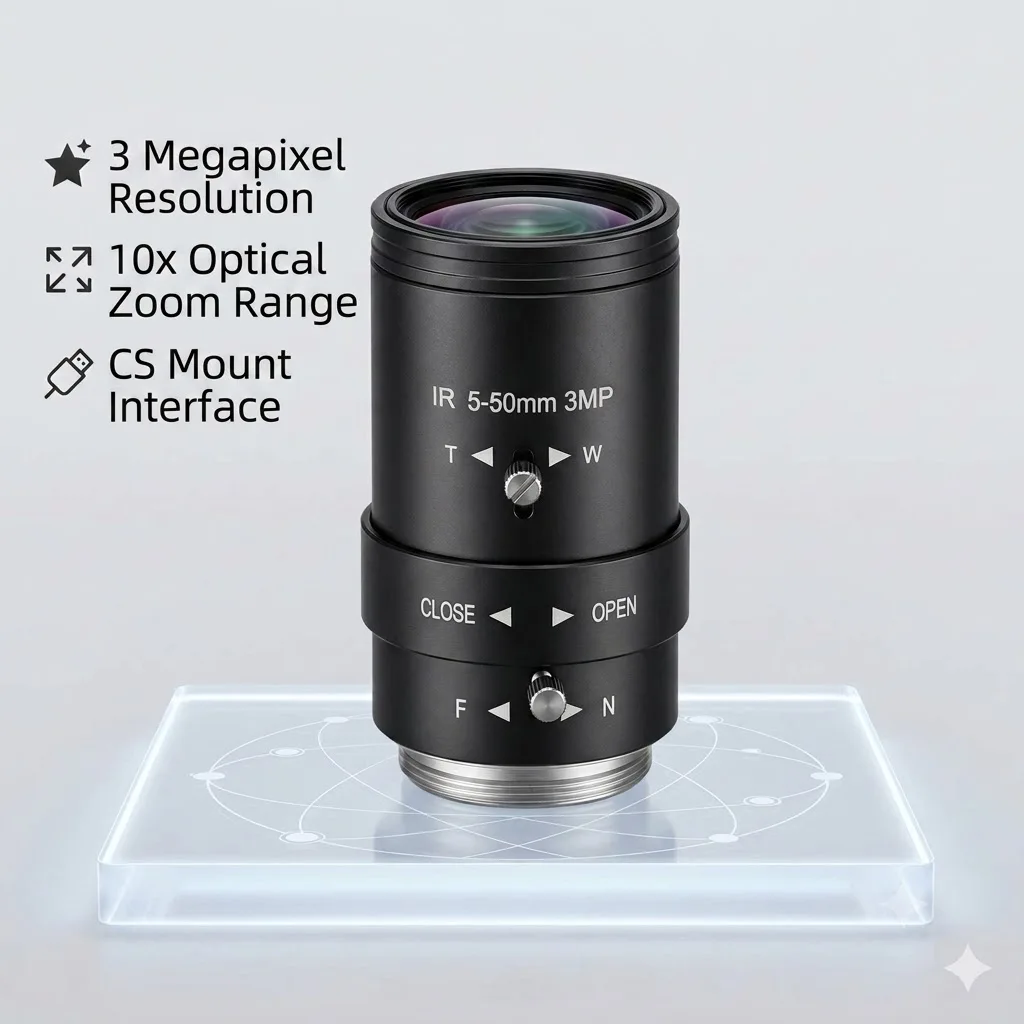 3MP HD 10X Manual Iris Varifocal Zoom CCTV Lens 5-50mm CS Mount,650nm IR Filter,Infrared Night Vision for Security Camera