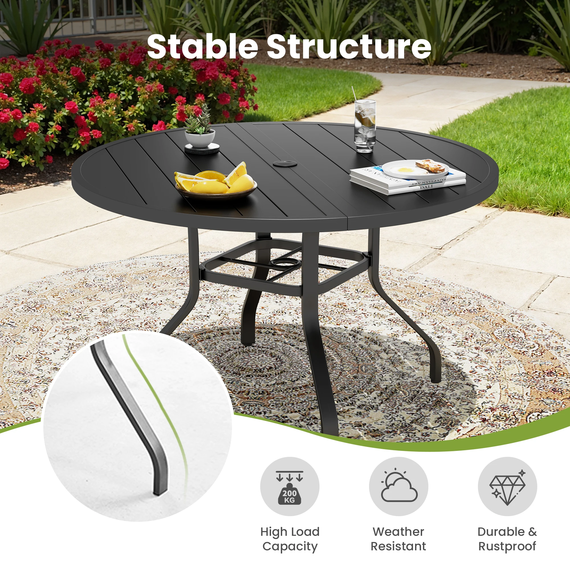 Outdoor Patio Dining Table, 41" Round Patio Table with 1.57" Umbrella Hole, Metal Tables for Patio, Graden, Backyard, Poolside image 5