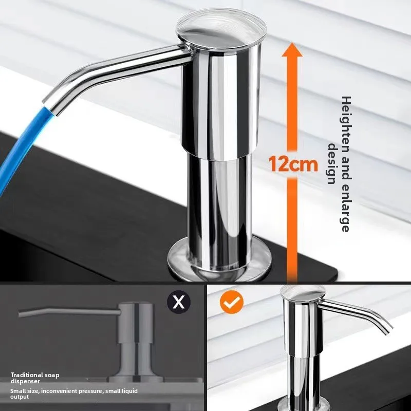 Kitchen sink soap dispenser with a high and large pump head, dishwashing liquid soap dispenser with an extended tube, dishwashin