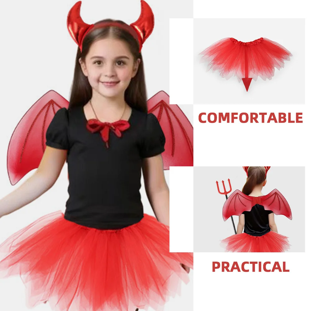 

1 комплект, комплект с крыльями дьявола, аксессуары для костюмов на Хэллоуин для женщин, вечерние костюмы для косплея, повязка на голову с рогом дьявола, декор юбки