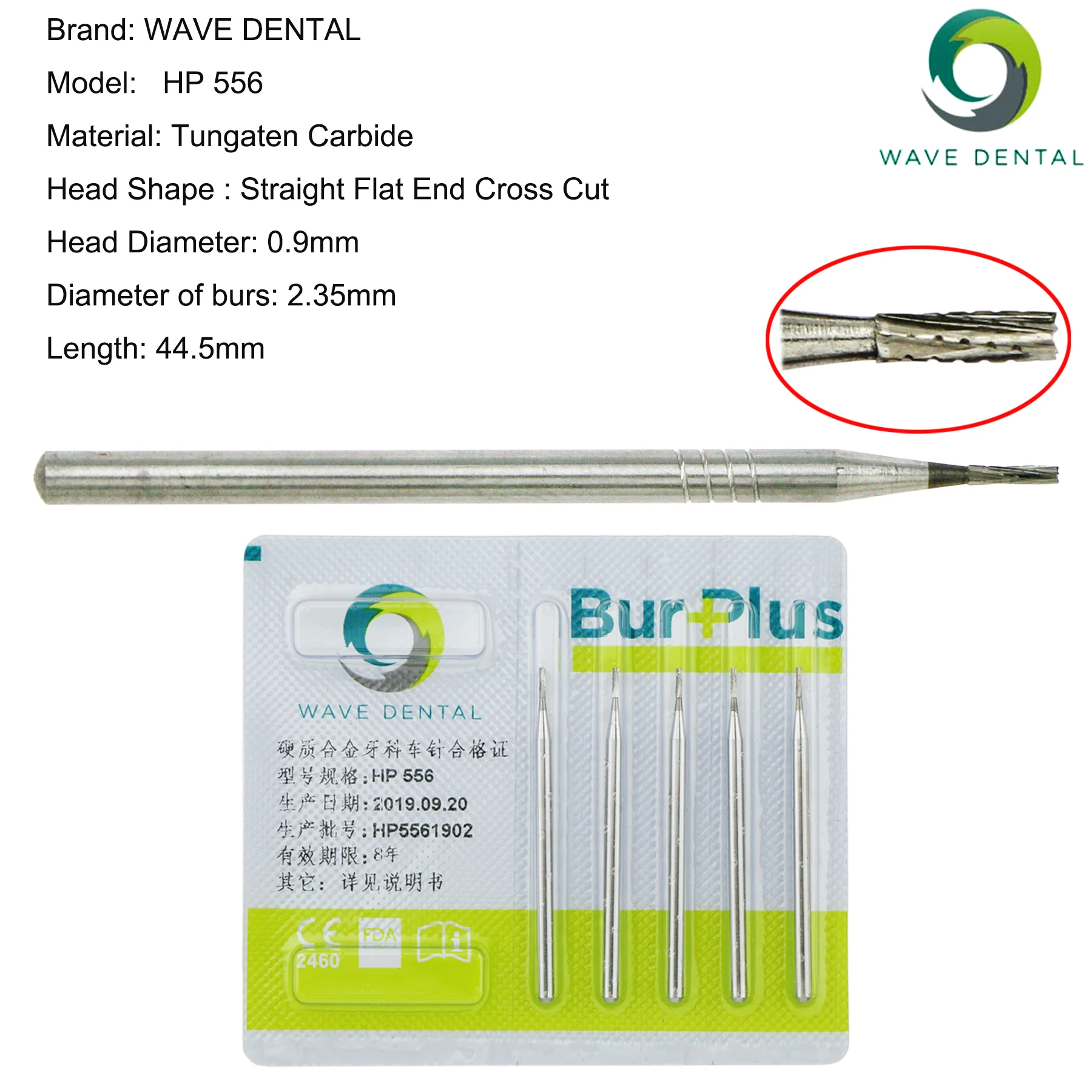 WAVE Dentistry Drill Dental Tungsten Carbide Burs Straight Fissure Slow Burs 2.35mm For Straight Nose Cone Low Speed Handpiece