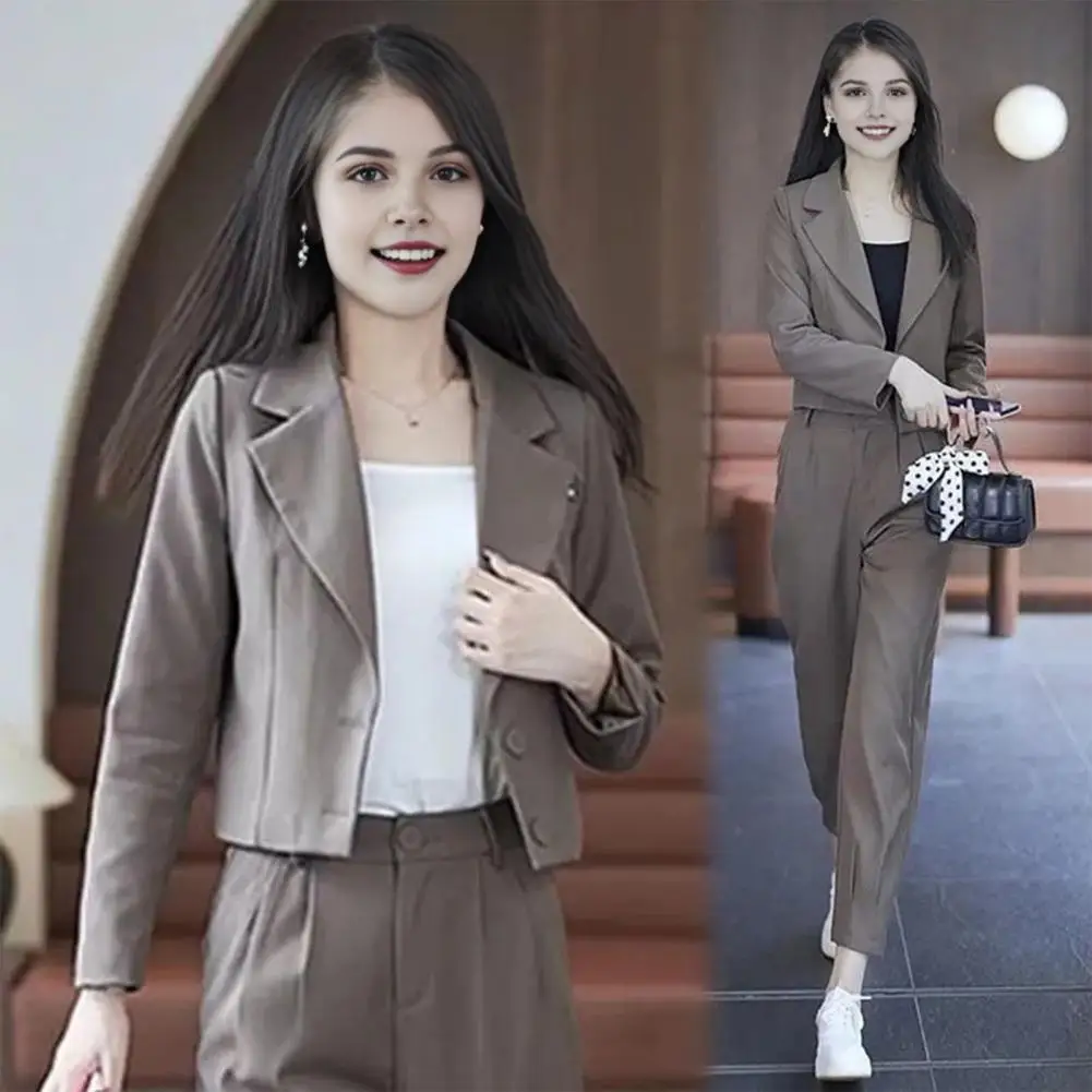 

Women Commute Outfit Elegant Women's Business Suit Set with Lapel Cardigan Jacket High Waist Trousers Formal for Professional