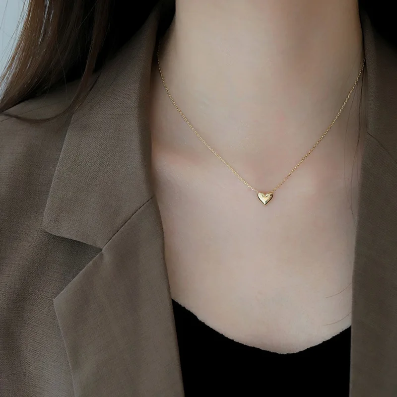 925 Sterling Silver Classic Love Heart Choker Necklace Pendant for Women 14K Gold Plated Necklaces Wedding Party Jewelry Gift