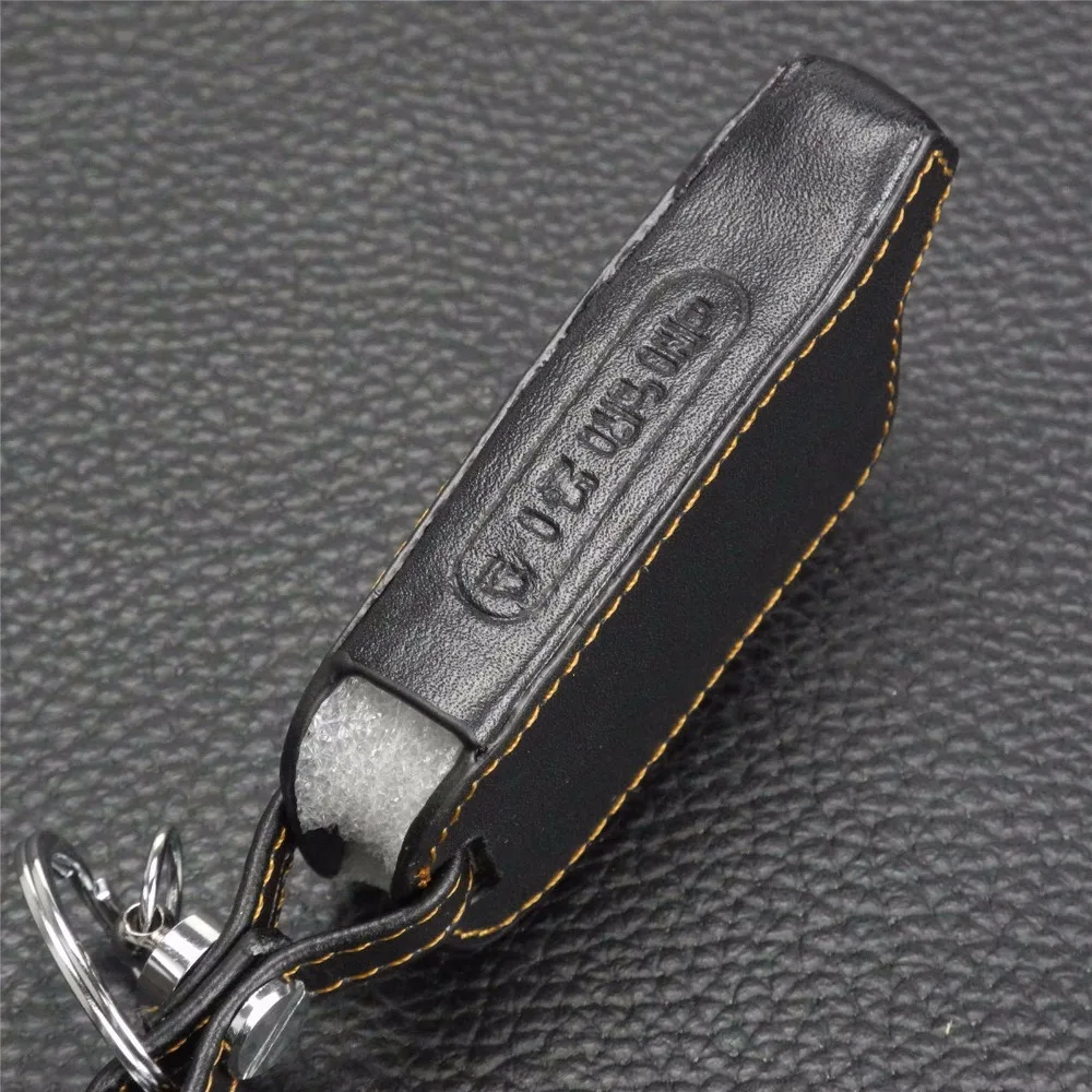 Jingyuqin 4 Button Leather Car Key Cover Case For Russian Version Vehicle Security Two Way Car Alarm System TOMAHAWK X5 Keychain