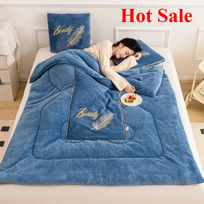 2025 winter throw pillow quilt dual-purpose thickened two-in-one folding car pillow quilt office nap blanket