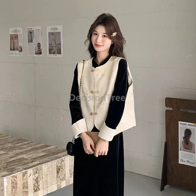 

2025 casual daily versatile chinese autumn new vest women's fashionable printed singlet retro graceful ethnic style button vest