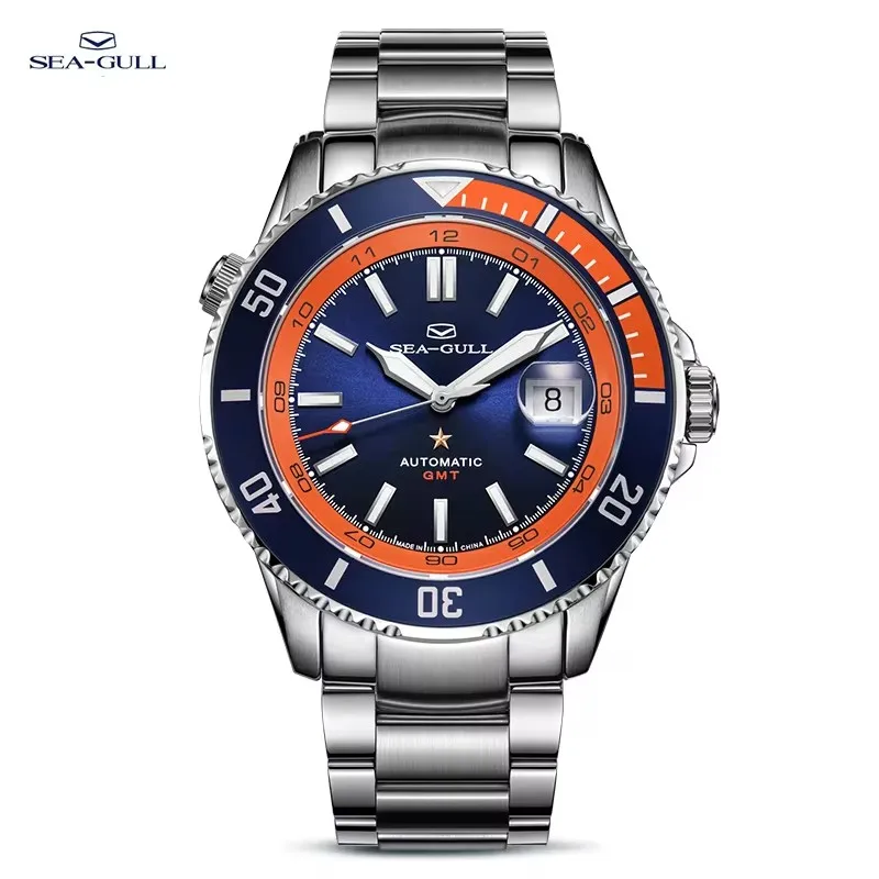 Seagull Fashion Diving Mechanical Watch Dual Time Zone Ocean Star Wristwatch 200m Waterproof Men Watch relogio masculino 6154