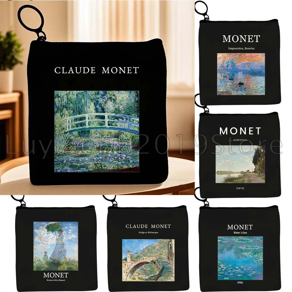Клод Моне Водные Лилии Сад Пейзаж Картина Холст Портмоне Холст Сумка Маленький Квадратный Чехол Для Ключей Кошелек Сумки Для Карточек Для Хранения