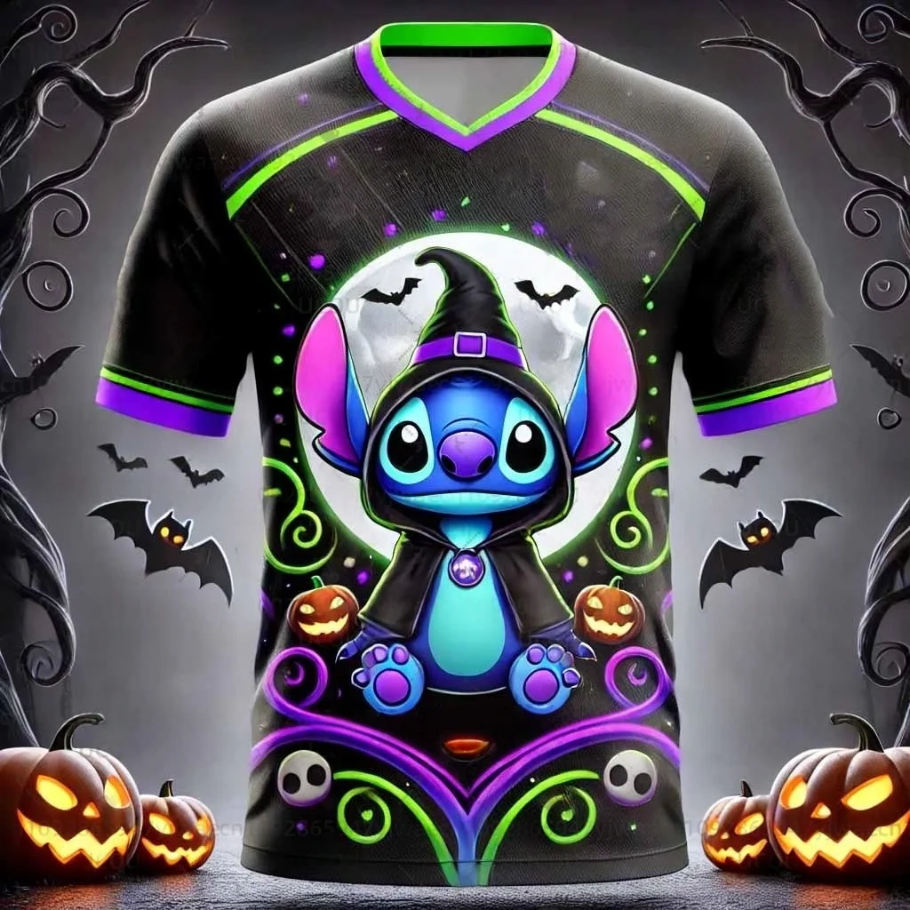 تي شيرت رياضي رجالي من Disney مطبوع عليه غرزة الهالوين بأكمام قصيرة صيفي برسومات جرافيك للأطفال مقاس كرتوني تي شيرت رياضي #6