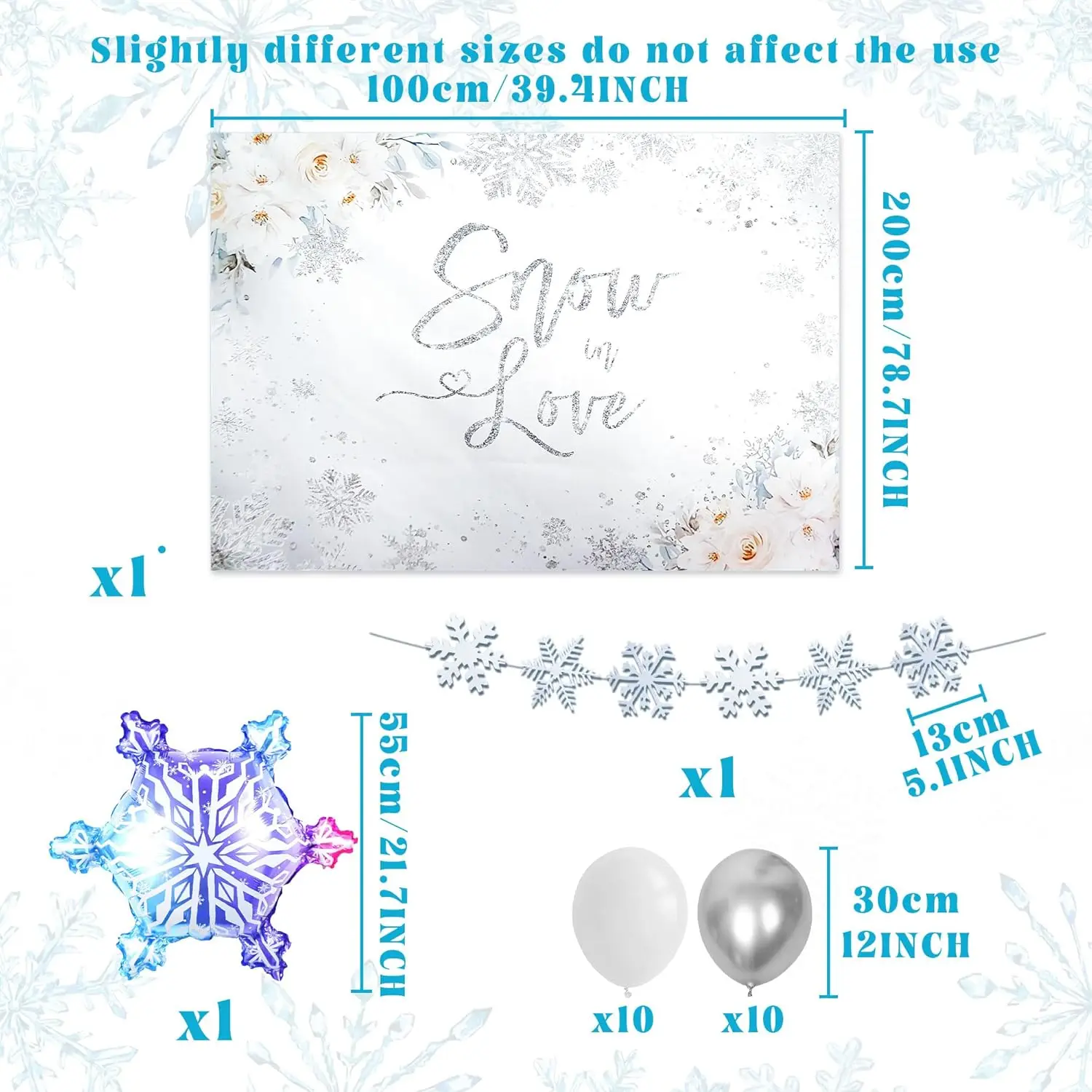 LaVenty Snow In Love Decoración de despedida de soltera Decoraciones de despedida de soltera de invierno Globos de copo de nieve Guirnalda de plata con copos de nieve