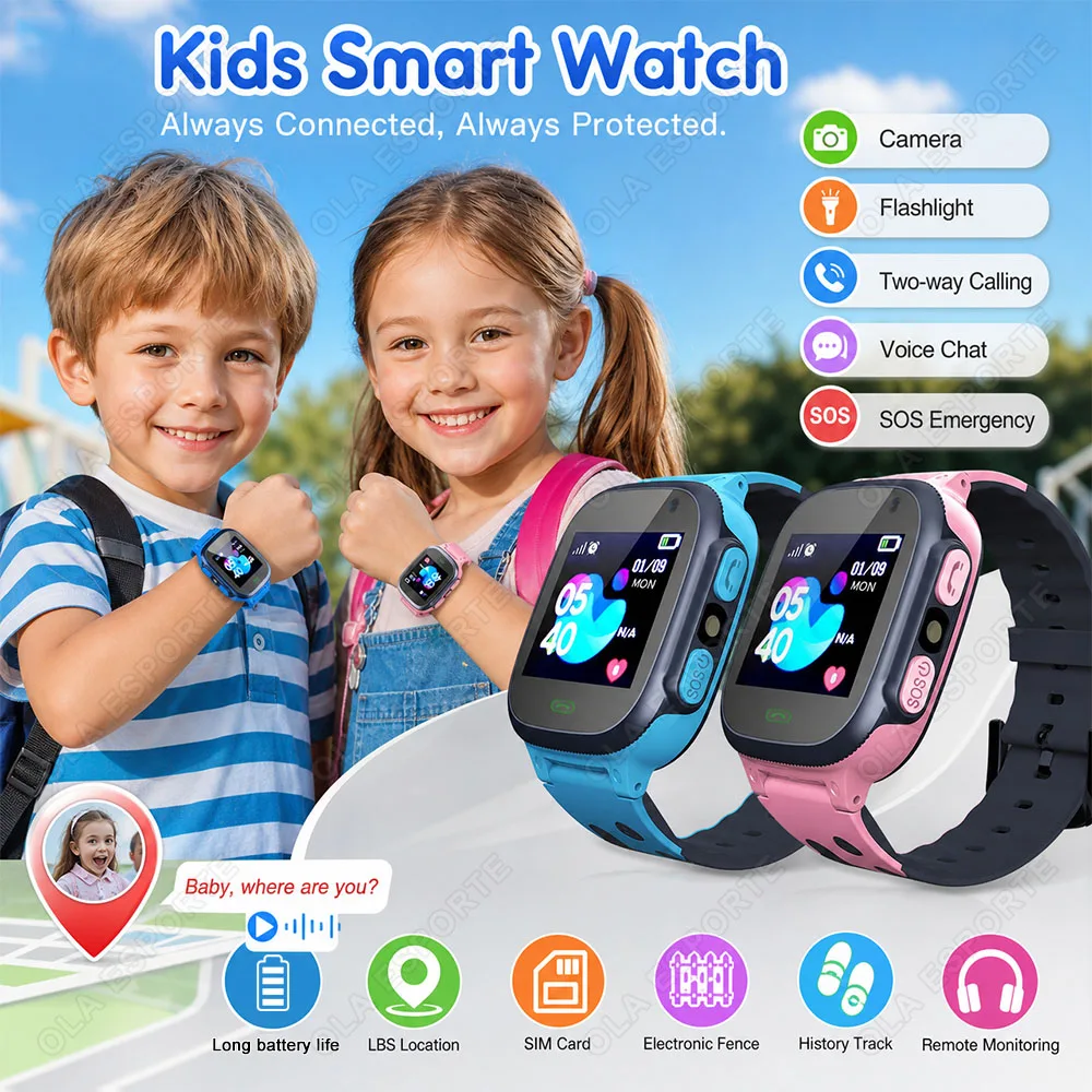 Kinder-Smartwatch mit SIM-Karte, Zwei-Wege-Anruf, SOS, LBS-Ortung, HD-Kamera, Taschenlampe, lange Akkulaufzeit, Kinderuhr, Geschenk H10