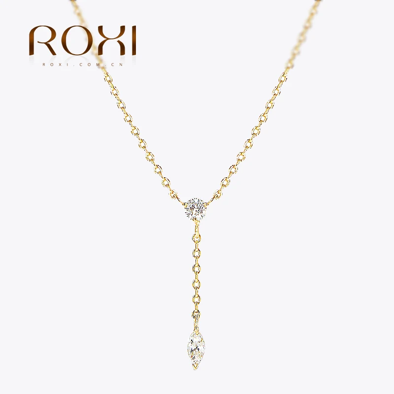 

ROXI Y-shaped Inlaid Zircon Pendant Tassel Necklace 925 Sterling Silver Wild Horse Eye Pendant Jewelry Ladies Accessories Gift