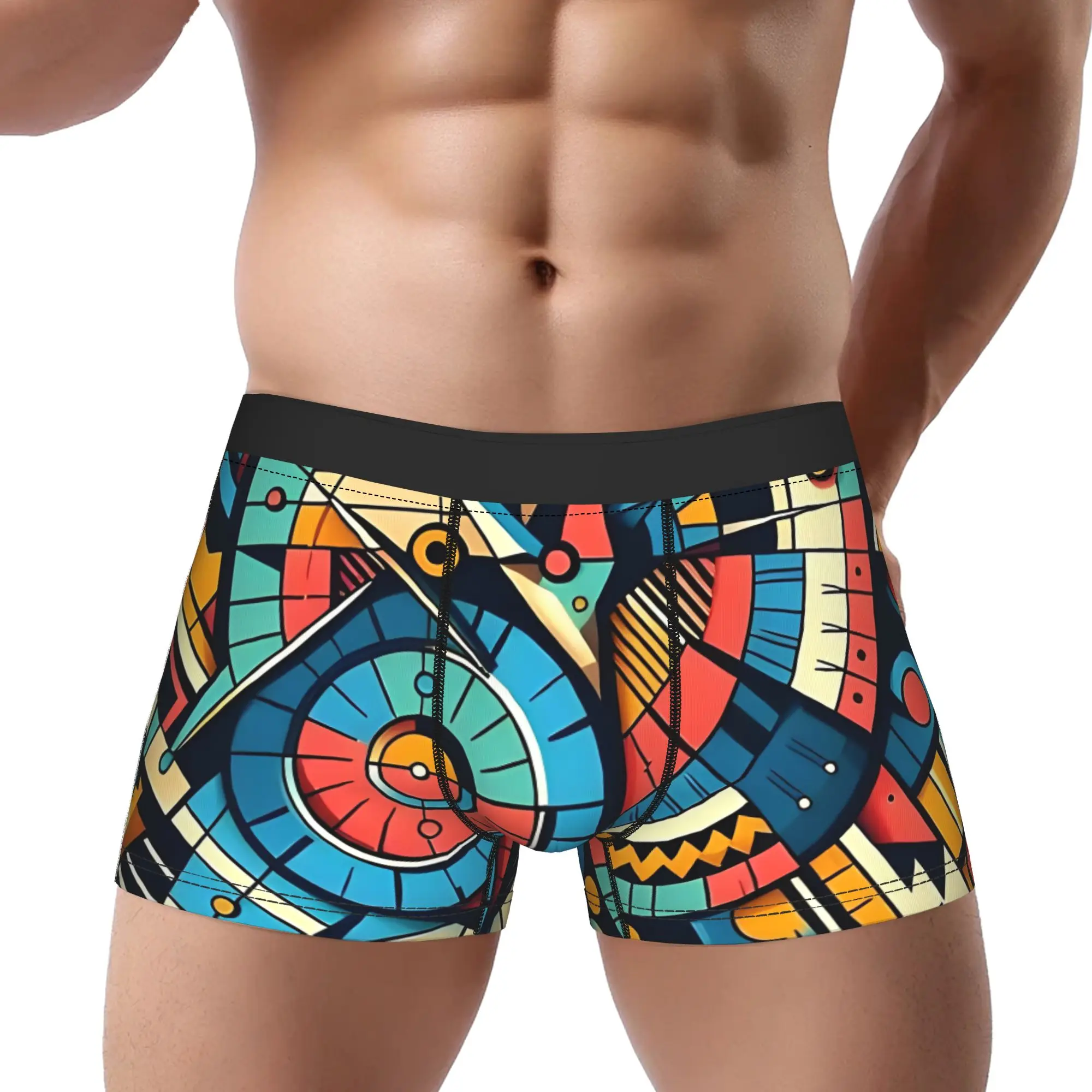 Abstract Geometric Patterns Triangles Circles Squares Underpants Breathbale Panties Men's Underwear Abstract Print Shorts Boxer