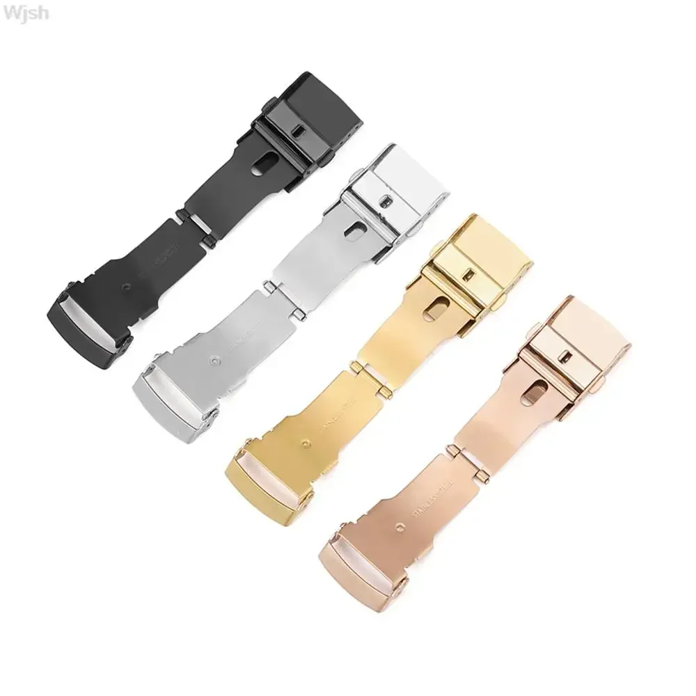 16mm 18mm 20mm 22mm Stainless Steel Double Click Watch Band Buckle Men Women Metal Folding Clasp Accessories Gold Rose Silver