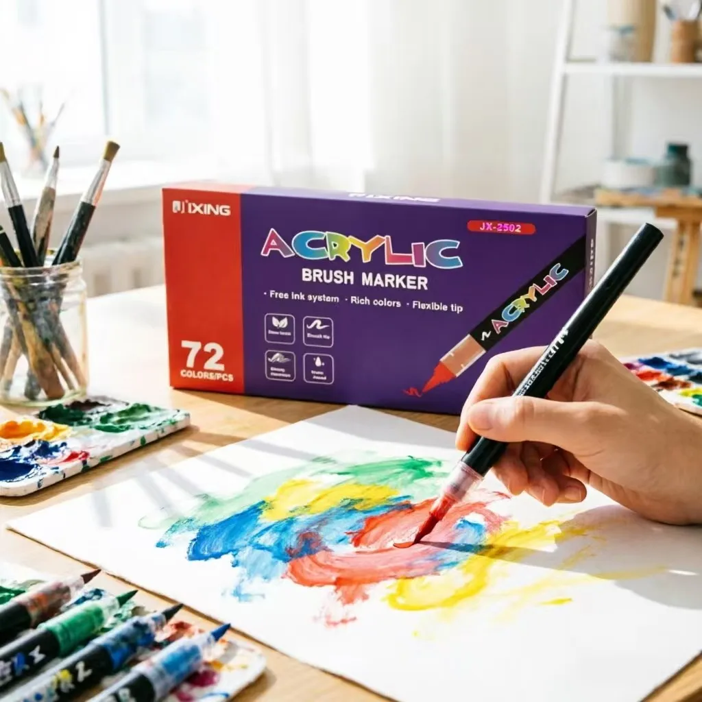 

84 Waterproof Flexible Brush Acrylic Markers Set for Rock Wood Canvas Glass Ceramic - DIY Crafts & Adult Coloring Art Supplies