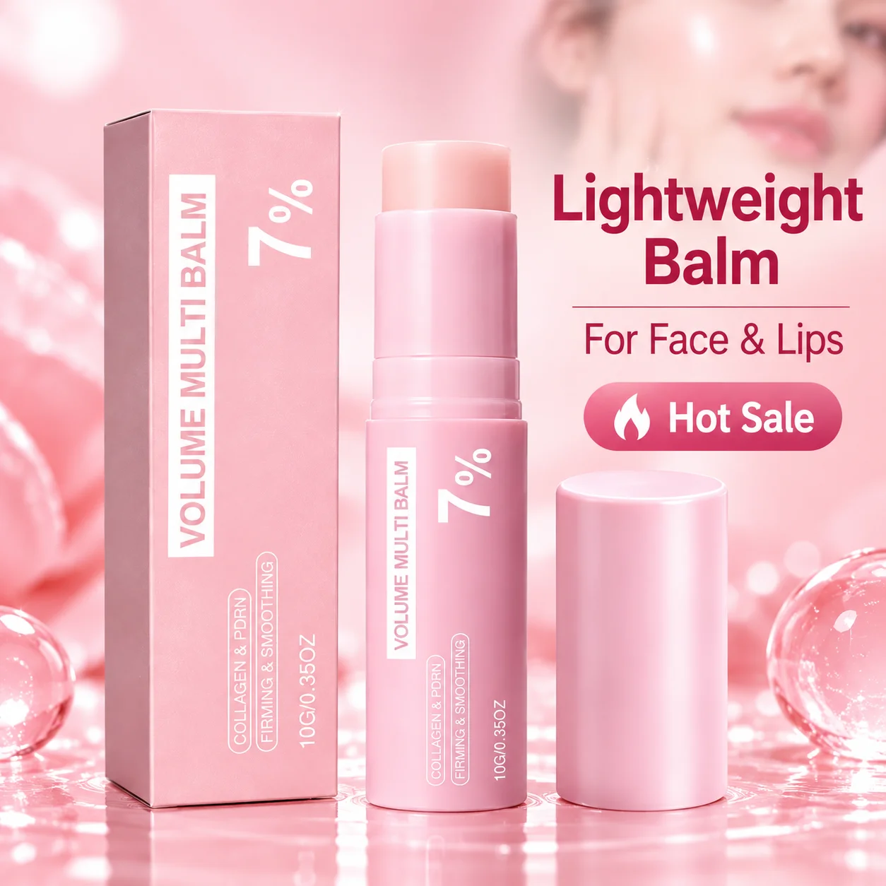 Pink Hydrating Skin Balm Stick, Lightweight Moisturizer for Face, Lip and Eye Area with Gentle Dry Spot Care for Everyday Use