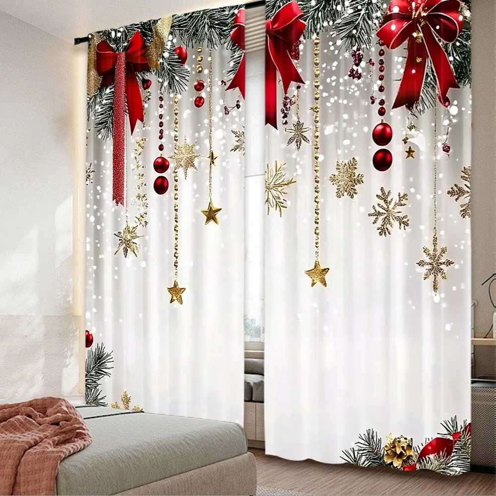 2 Stück 2D-Flachdruck-Vorhänge für frohe Weihnachten, festliches Dekor, langlebige Polyesterfaser, Geburtstagsfeier für den Urlaub im Freien