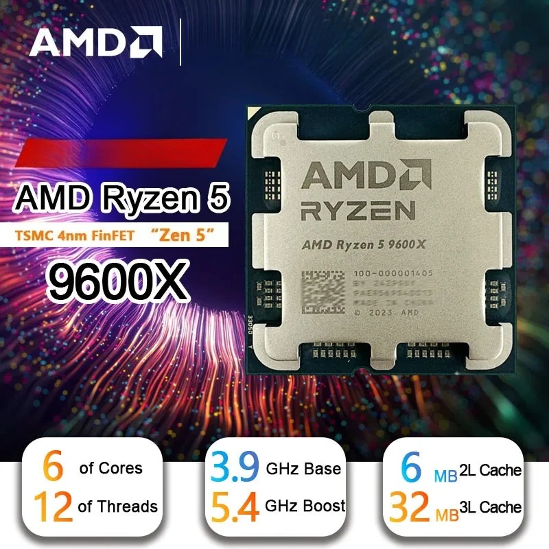 

AMD 5.4GHz Ryzen 5 9600X 6-Core 12-Thread L3=32M DDR5 4NM Processor 65W Socket AM5 R5 9600X but without fan