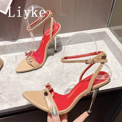 Liyke nuovo Design decorazione in metallo sandali Sexy da donna gladiatore tacchi alti abito da festa estivo cinturino con fibbia per scarpe Sandalias Mujer