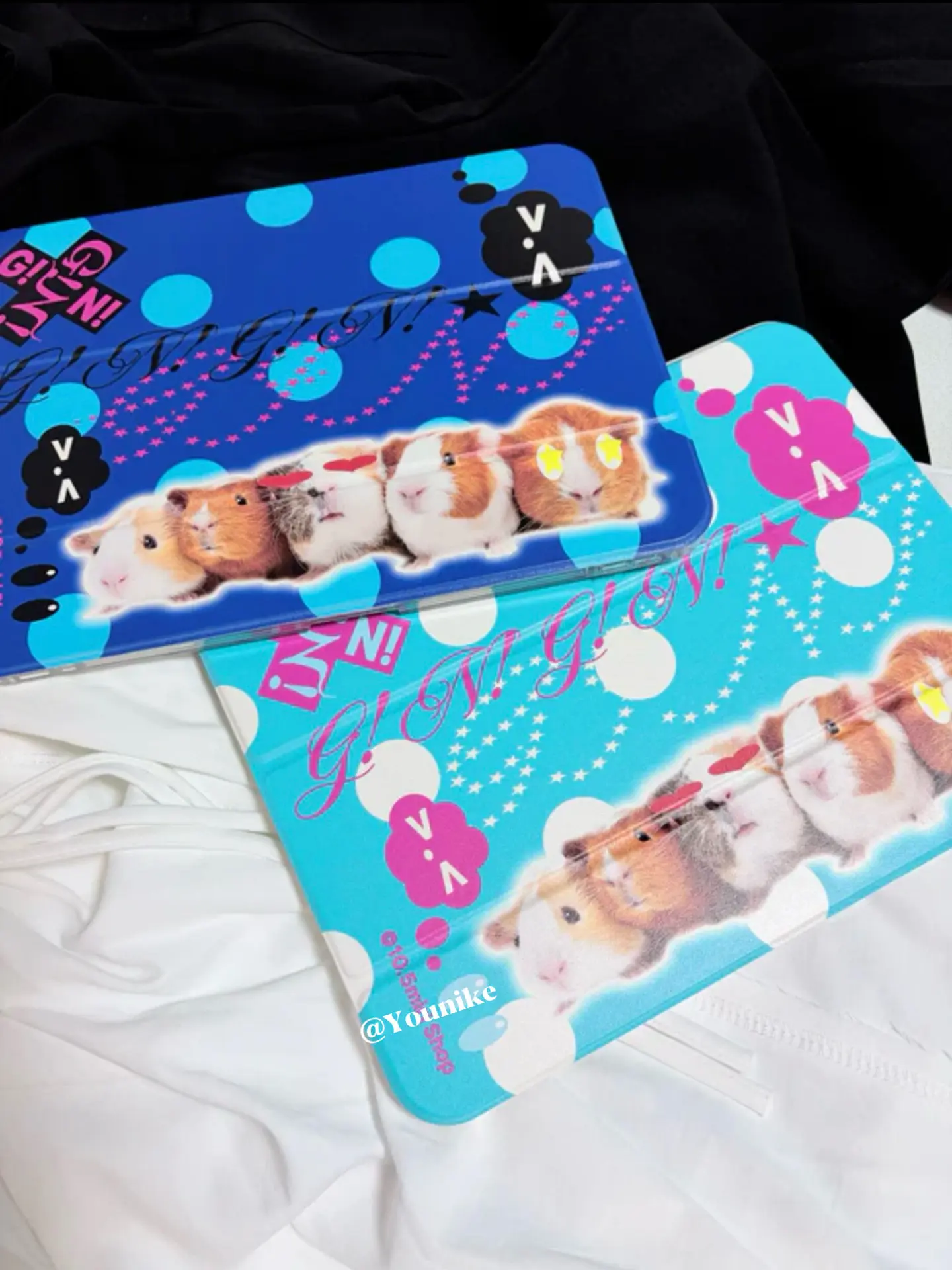 Korean Ins Cute Blue Polka DotS Guinea Pig Y2K For iPad Case iPad 10 9 8 7 Air 6 5 4 3 2 Pro 11 Mini Y-Fold Tri Fold Cover