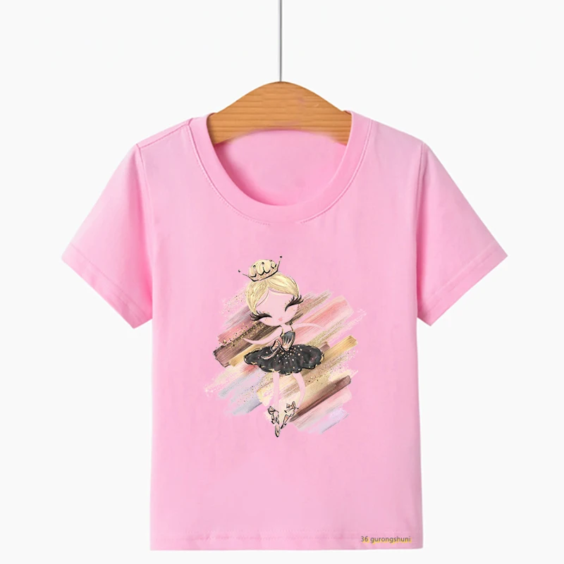 New Summer Style Tshirt For Girls Kawaii Ballet Dance Girl Graphic Print Girls Clothes Summer Pink Short Sleeve Top Dropshipping