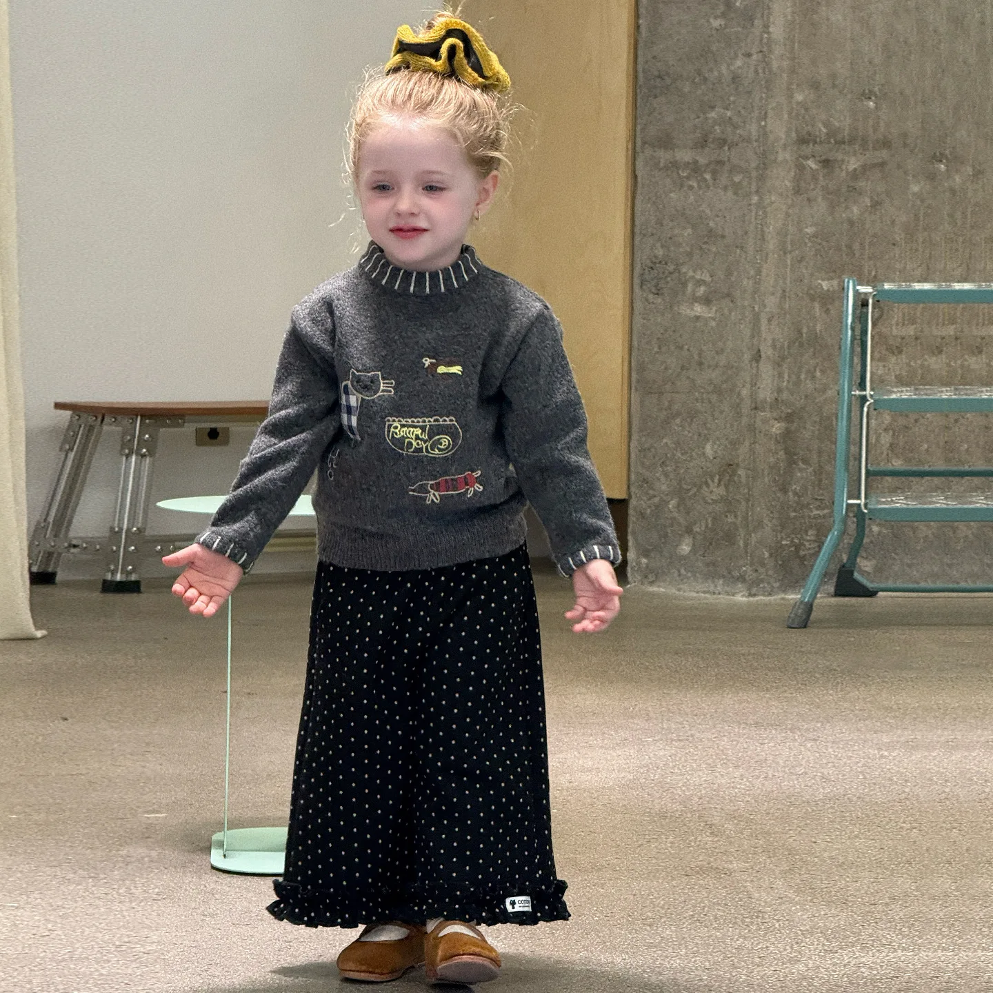 

Trendy Mock Neck Knit Baby Girl Sweater Pullover Children Autumn Cute Warm Top Fashion Polka Dot Pant Matching Children Clothes