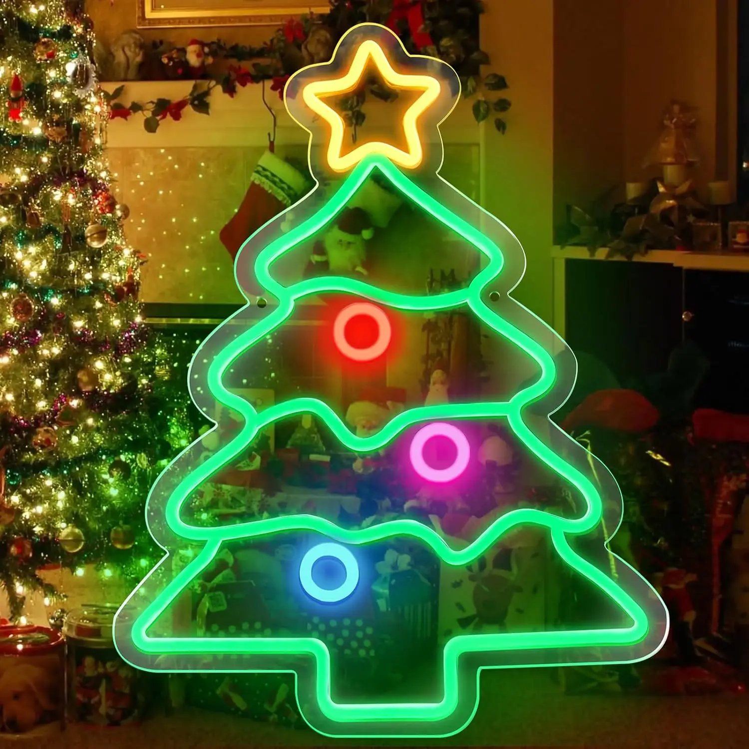 شجرة عيد الميلاد النيون تسجيل USB Dimmabale LED ضوء النيون لنافذة الكنيسة Xmax حزب بار ديكور المنزل عيد الميلاد ضوء هدية #1